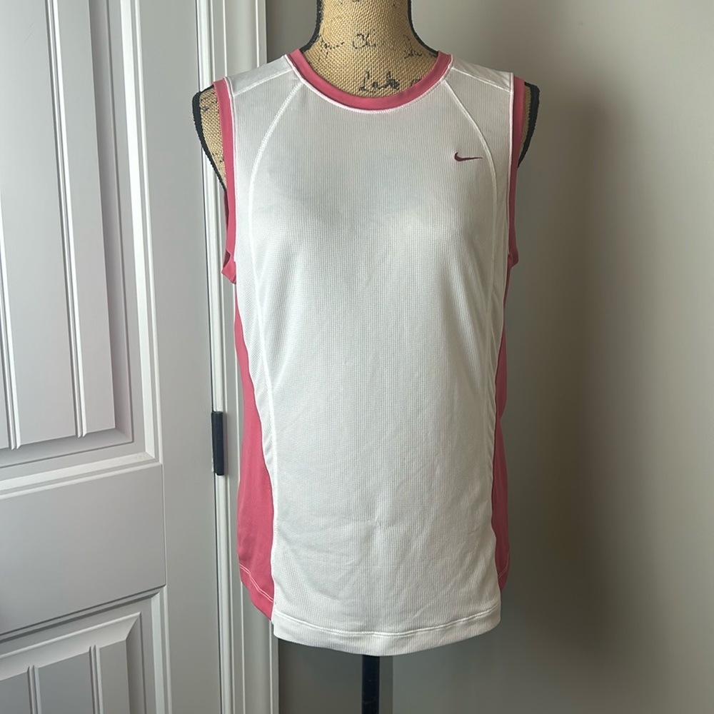 Nike White & Pink Athletic Sleeveless Tank Top